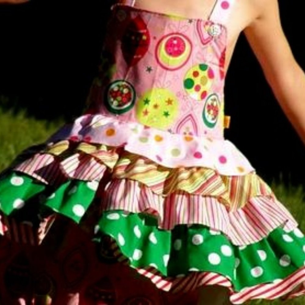 Handmade Patchwork ruffle Christmas pinafore dress